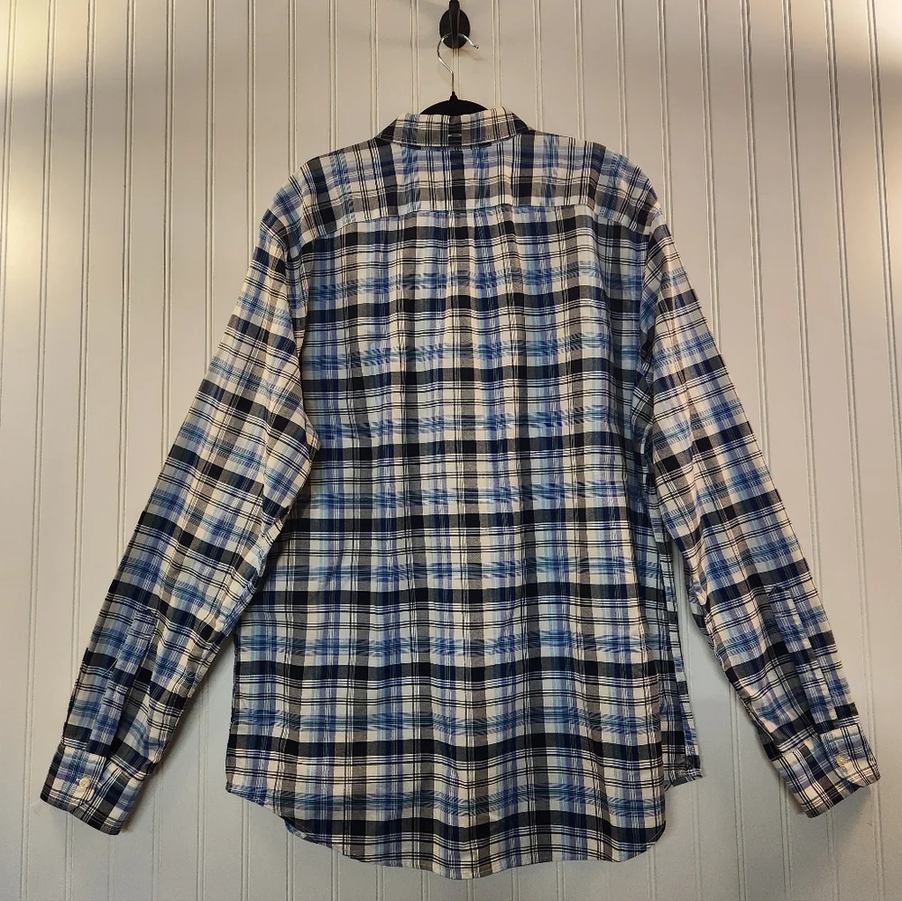 NEW Banana Republic Men's Blue Plaid Flannel Oxford Shirt Size XL Classic Preppy